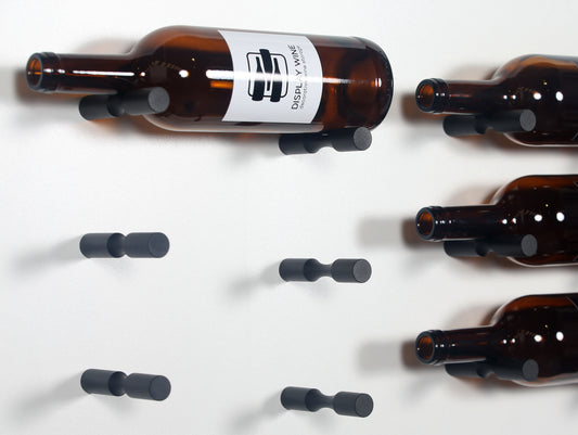 Wine Display Pins 10 Bottle Set | Label Facing Black Wall Mount